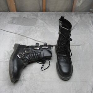 Demonia Bolt 265 Boots Unisex M10 W12 Black Leather 4 Buckle Straps Goth Combat